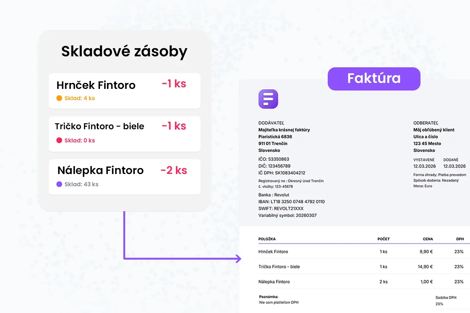 Automatické počítanie položiek z faktúr a odpočet zo skladu vo Fintoro