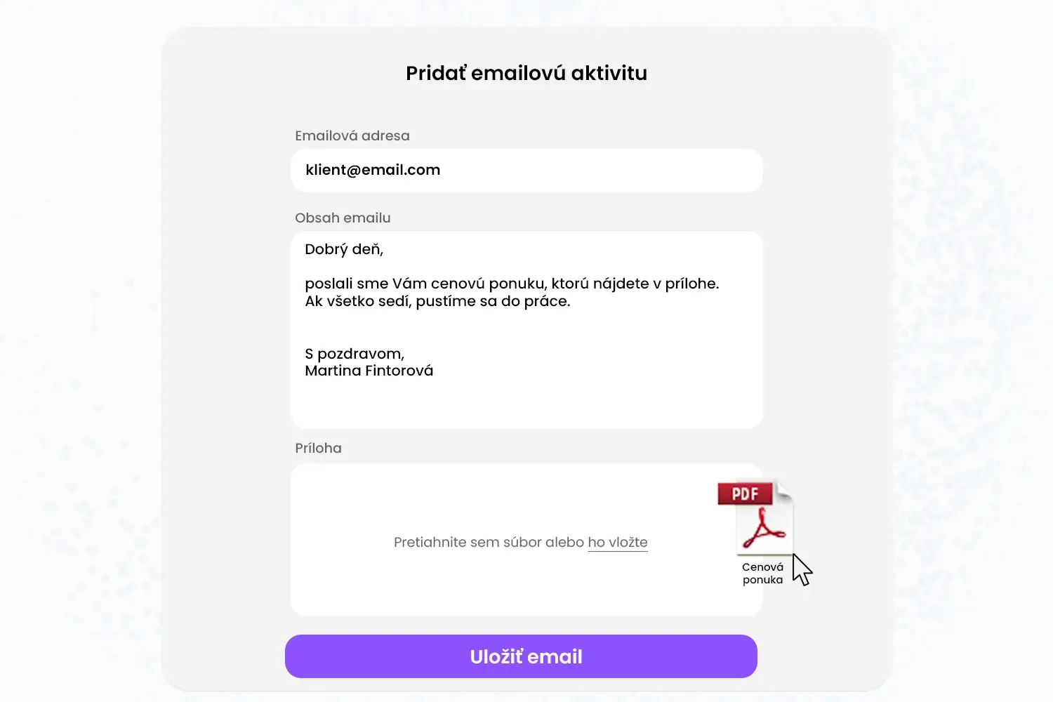 Evidencia e-mailov pri obchodných prípadoch vo Fintoro