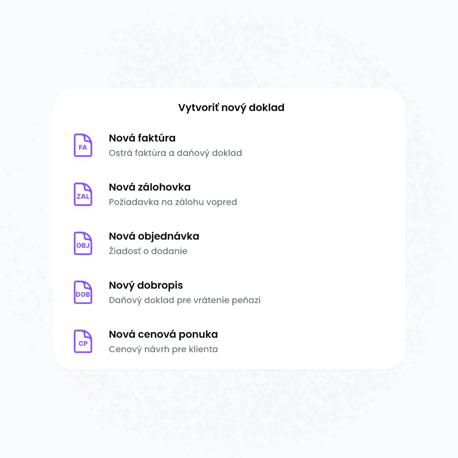 Vystavovanie faktúr a dokladov z obchodného prípadu vo Fintoro