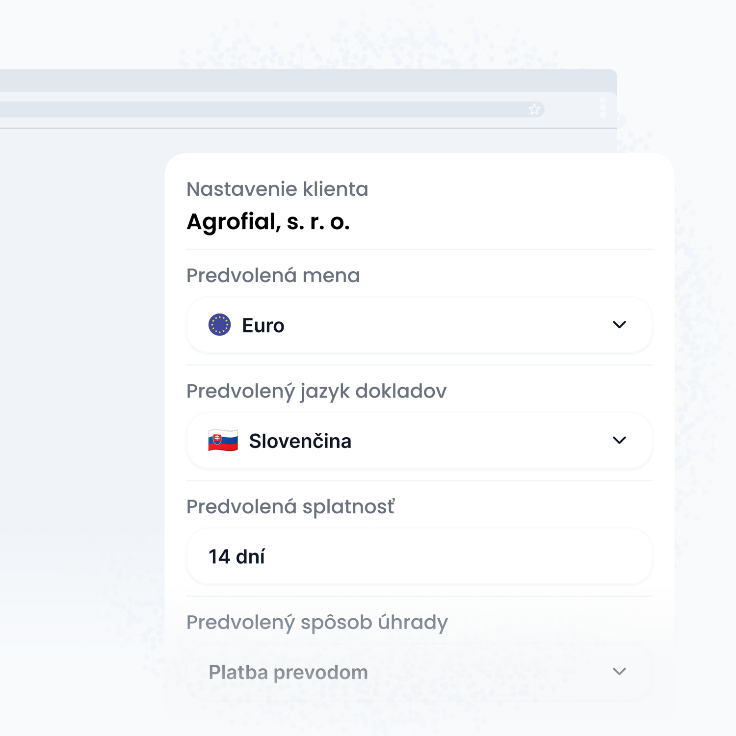Predvolené hodnoty pre konkrétneho klienta vo Fintoro pre rýchlejšie vystavovanie faktúr