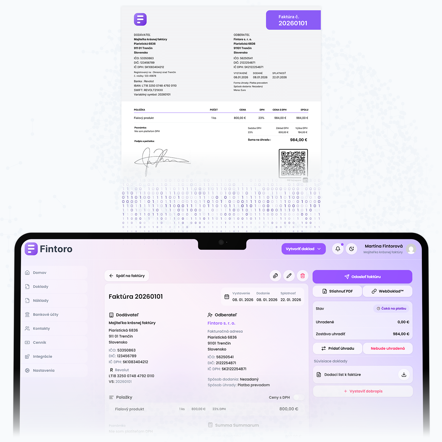 Import došlých faktúr cez ISDOC vo fakturačnom softvéri Fintoro s automatickým AI vyťažením údajov z PDF a skenu