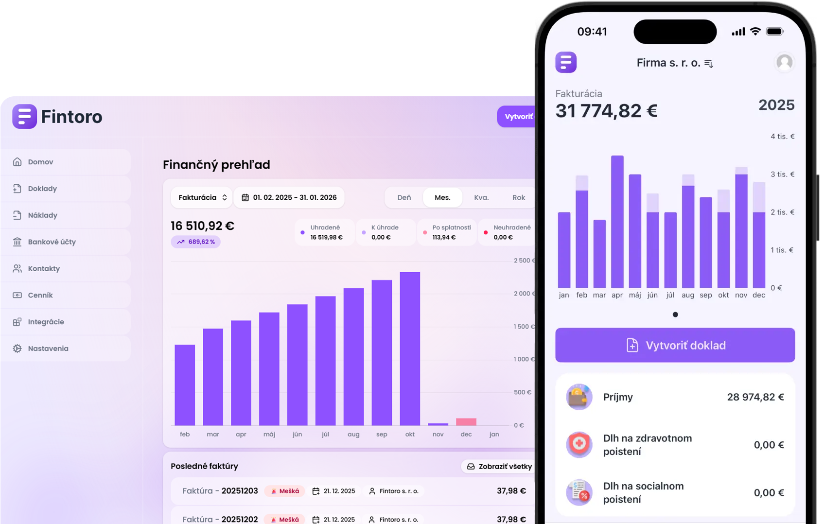 Fintoro - ukážka webovej a mobilnej aplikácie