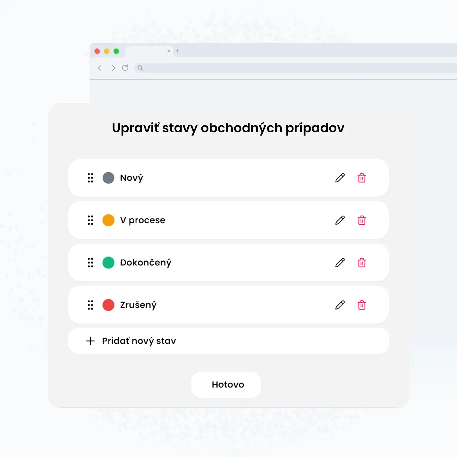 Správa stavov obchodných prípadov vo Fintoro
