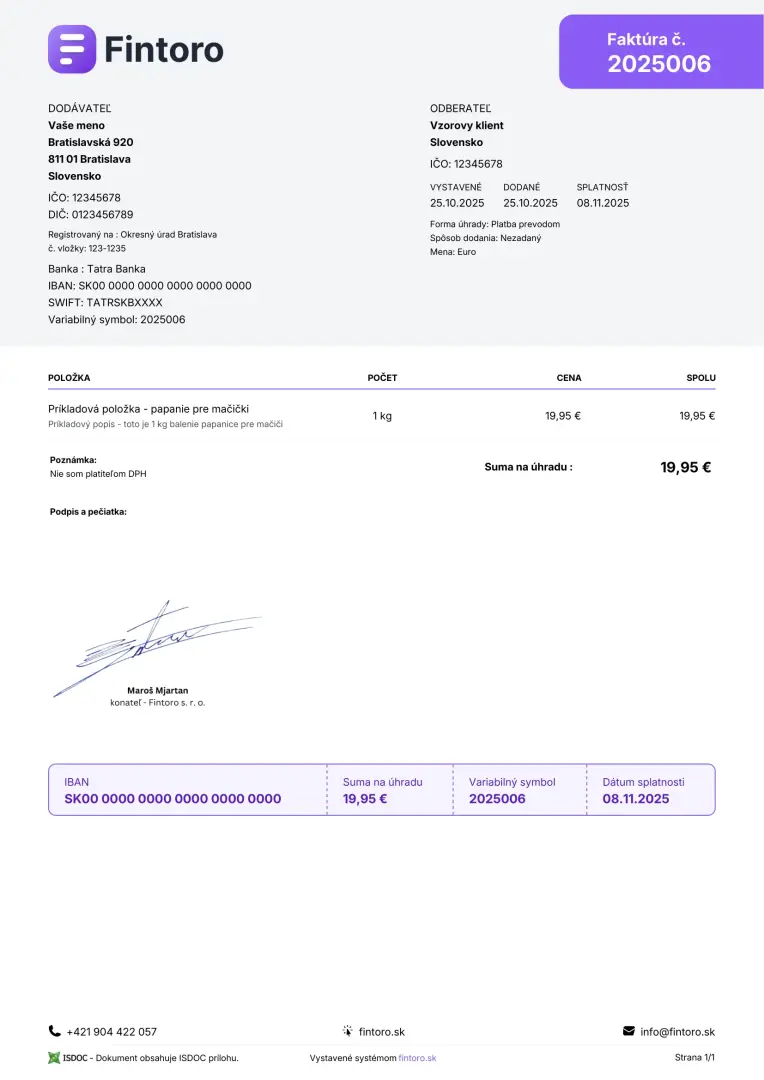 Vzor faktúra 2025/2026