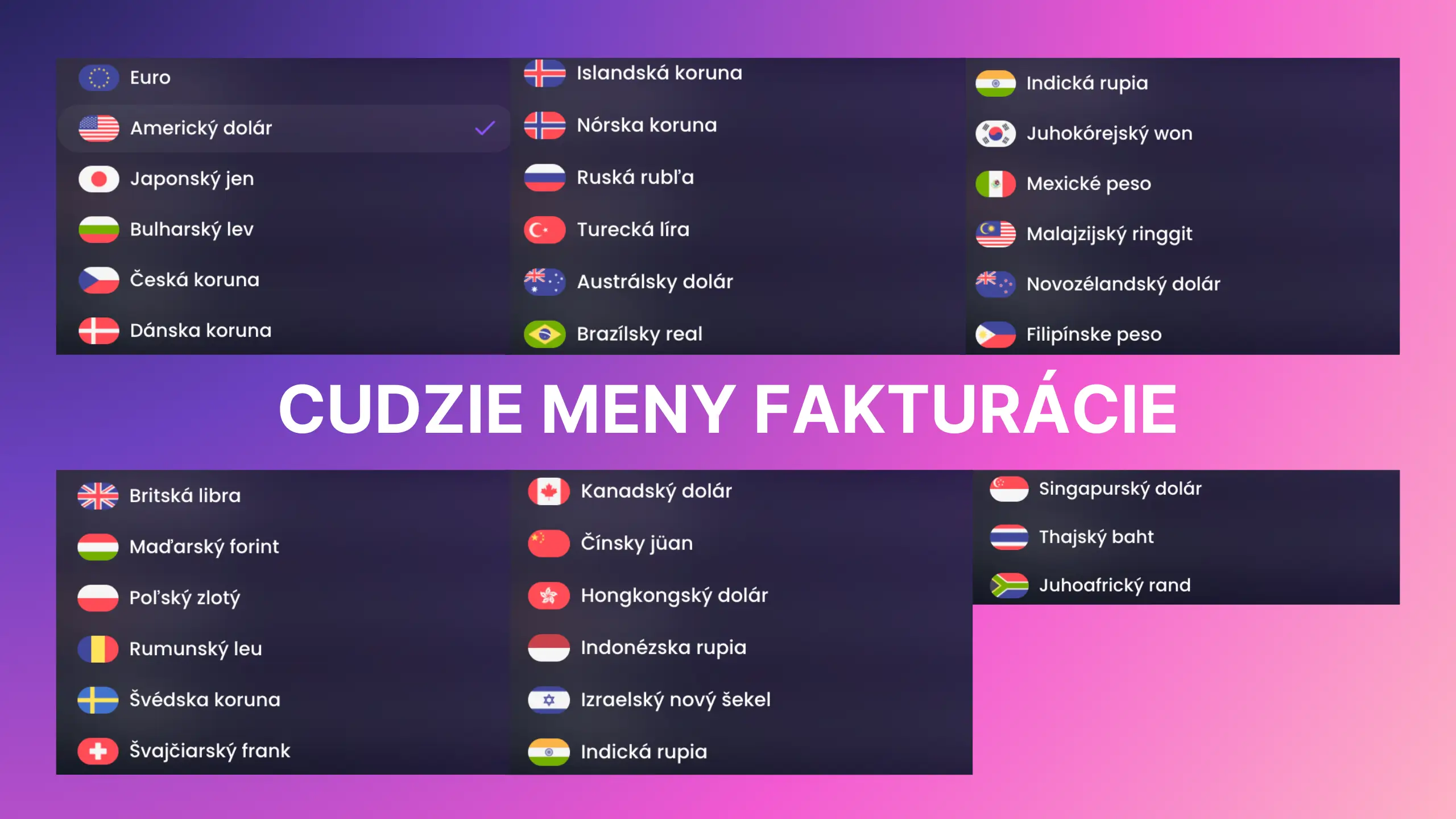 Thumnail článku - Ktoré cudzie meny pre fakturáciu podporuje Fintoro